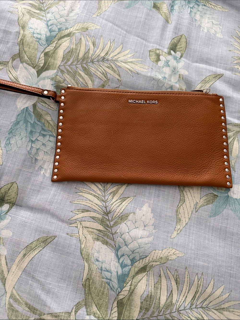 Michael Kors Cognac Brown Leather Studded Wristlet